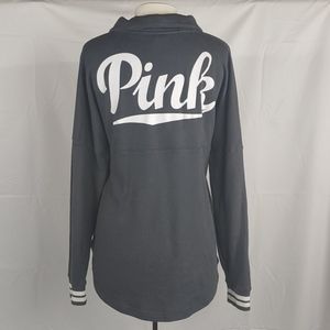 VS PINK Gray 1/4 Snap Sweatshirt Women Large Big Back Logo Y2K Athleisure Cozy